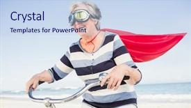  Presentation with bike - Cool new slides with senior superwoman on a bike backdrop and a sky blue colored foreground