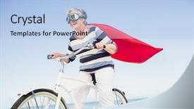 Presentation with bike - Audience pleasing presentation theme consisting of senior superwoman on a bike backdrop and a light blue colored foreground