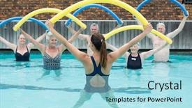  Presentation with female - Cool new PPT theme with senior swimmers exercising with pool backdrop and a arctic colored foreground
