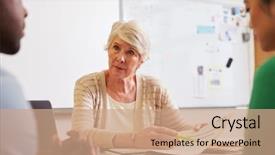  Presentation with adult education - Presentation consisting of senior teacher at desk talking background and a coral colored foreground
