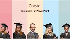  Presentation with teacher and students - Theme enhanced with senior teacher with his graduate background and a  colored foreground