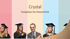  Presentation with teacher and students - PPT theme consisting of senior teacher with his graduate background and a lemonade colored foreground