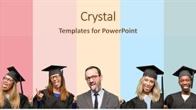  Presentation with teacher and students - Presentation theme consisting of senior teacher with his graduate background and a  colored foreground