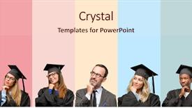  Presentation with students thinking - Presentation theme with senior teacher with his graduate background and a lemonade colored foreground