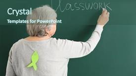  Presentation with teacher - Amazing PPT layouts having senior teacher with paper fish backdrop and a ocean colored foreground