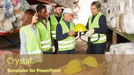  Presentation with occupational - Cool new slide deck with senior teaches workers in the logistics team about helmet duty and occupational safety backdrop and a coral colored foreground