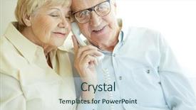  Presentation with man looking up happy - Presentation having senior telephone - portrait of elderly man looking background and a sky blue colored foreground