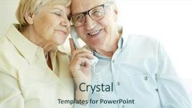  Presentation with talking on phone - Colorful presentation enhanced with senior telephone - portrait of elderly man talking backdrop and a sky blue colored foreground