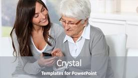  Presentation with mobile use - Beautiful slides featuring senior telephone - young woman showing how backdrop and a gray colored foreground