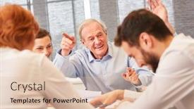  Presentation with team meeting - Cool new PPT theme with senior-tells-joke-at-business backdrop and a lemonade colored foreground