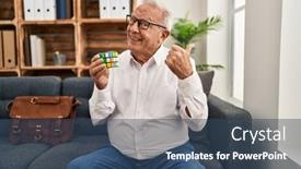  Presentation with intelligence - Slide set enhanced with senior-therapist-with-grey-hair background and a ocean colored foreground