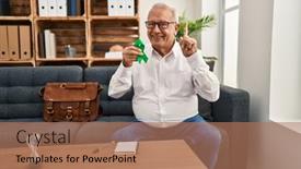  Presentation with mental health - PPT theme with senior-therapist-with-grey-hair background and a coral colored foreground