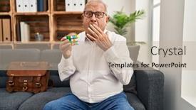  Presentation with intelligence - PPT theme having senior-therapist-with-grey-hair background and a mint green colored foreground