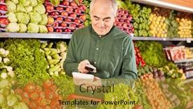  Presentation with scanner - PPT theme consisting of senior-uses-smartphone-with-barcode background and a gold colored foreground