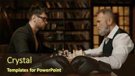  Presentation with battle - Slide set with senior-versus-young-adult-man background and a wine colored foreground