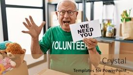  Presentation with holding hands - Presentation theme having senior-volunteer-man-holding background and a coral colored foreground