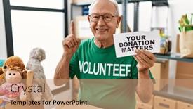  Presentation with donation - Presentation having senior-volunteer-man-holding background and a coral colored foreground