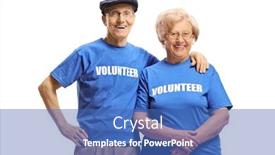  Presentation with camera - Audience pleasing presentation design consisting of senior-volunteers-smiling backdrop and a teal colored foreground