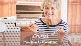  Presentation with lunch learn - Beautiful slides featuring senior white woman eating lunch backdrop and a coral colored foreground