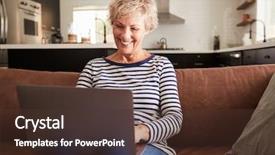  Presentation with computer - Audience pleasing PPT layouts consisting of senior white woman sitting backdrop and a tawny brown colored foreground