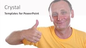  Presentation with finger - Presentation theme featuring senior-with-finger-ok background and a white colored foreground