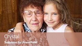  Presentation with generation - PPT theme consisting of senior with girl generation elderly woman with great-grandchild background and a coral colored foreground