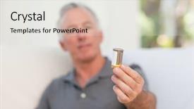  Presentation with pills - Slides with senior with pills at home background and a  colored foreground