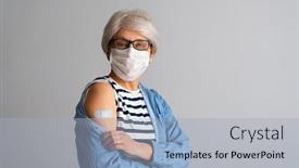  Presentation with 2019 - PPT theme featuring senior-woman-after-vaccination-virus background and a light blue colored foreground