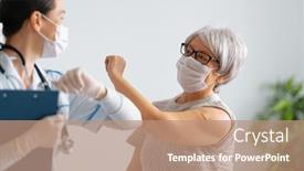  Presentation with vaccination - Colorful presentation theme enhanced with senior-woman-after-vaccination backdrop and a coral colored foreground