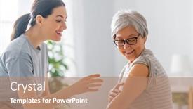  Presentation with vaccination - PPT theme with senior-woman-after-vaccination background and a coral colored foreground