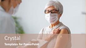  Presentation with vaccination - Slide deck enhanced with senior-woman-after-vaccination background and a coral colored foreground