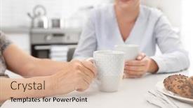  Presentation with caregiver - Cool new PPT theme with senior-woman-and-caregiver-drinking backdrop and a  colored foreground