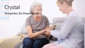  Presentation with caregiver - PPT layouts featuring senior woman and caregiver sitting background and a sky blue colored foreground