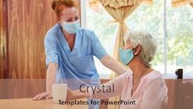  Presentation with geriatric - PPT theme with senior-woman-and-geriatric-nurse background and a coral colored foreground