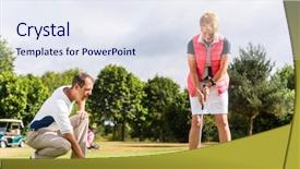  Presentation with vision golf - PPT theme consisting of senior woman and golf pro background and a sky blue colored foreground