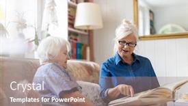  Presentation with photo album - Presentation theme consisting of senior-woman-and-her-adult background and a coral colored foreground