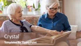  Presentation with photo album - Beautiful presentation theme featuring senior-woman-and-her-adult backdrop and a coral colored foreground