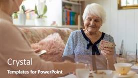  Presentation with at home senior care - Audience pleasing presentation theme consisting of senior-woman-and-her-adult backdrop and a coral colored foreground