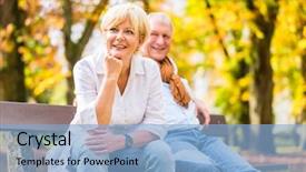  Presentation with man sitting bench - Colorful presentation theme enhanced with senior woman and man sitting backdrop and a  colored foreground