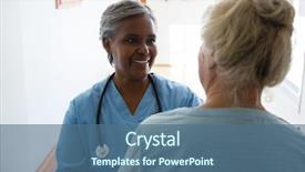  Presentation with elderly woman in nursing - Audience pleasing PPT theme consisting of senior woman and nurse talking backdrop and a ocean colored foreground