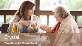  Presentation with caregiver - Colorful presentation design enhanced with senior woman and young caregiver backdrop and a coral colored foreground