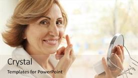  Presentation with anti aging - Audience pleasing presentation theme consisting of senior woman applying anti-aging backdrop and a lemonade colored foreground