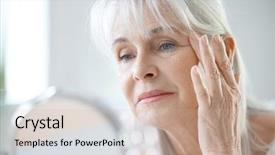  Presentation with anti aging - Amazing slide deck having senior woman applying anti-aging backdrop and a soft green colored foreground