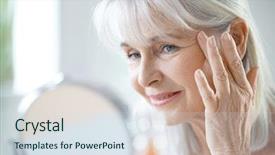 Presentation with anti aging - Colorful theme enhanced with senior woman applying anti-aging backdrop and a sky blue colored foreground