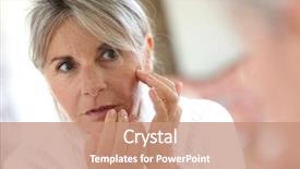  Presentation with cream - Colorful presentation theme enhanced with senior woman applying anti-wrinkles backdrop and a  colored foreground