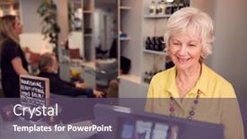  Presentation with hairdressing salon - Slide set enhanced with senior-woman-arriving-for-appointment background and a violet colored foreground