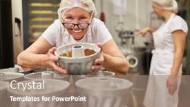  Presentation with experience - Presentation design enhanced with senior-woman-as-a-baker background and a coral colored foreground