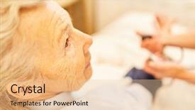  Presentation with blood pressure - Slides having senior woman as a patient background and a lemonade colored foreground