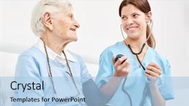  Presentation with measurement - Colorful slides enhanced with senior woman as a precaution backdrop and a light blue colored foreground