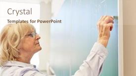  Presentation with blackboard - Cool new slides with senior-woman-as-lecturer-writes backdrop and a cream colored foreground